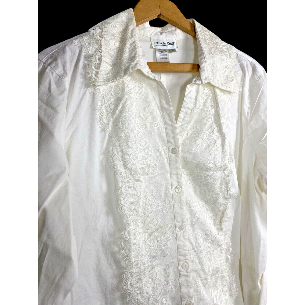 Coldwater Creek Blouse Size 2X White Crochet Lace Romantic Victorian Edwardian